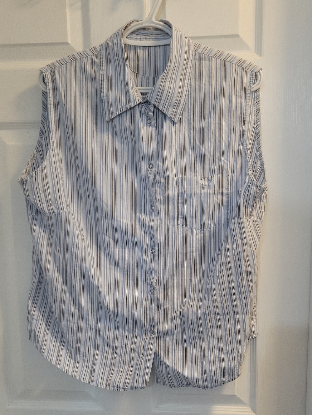 Sleeveless Button-Front Striped Shirt - Blue & White